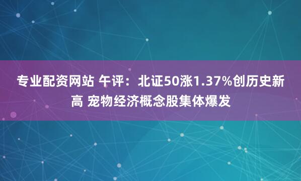专业配资网站 午评：北证50涨1.37%创历史新高 宠物经济概念股集体爆发