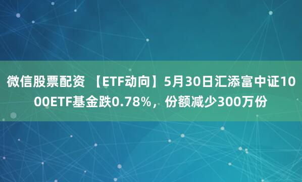 微信股票配资 【ETF动向】5月30日汇添富中证1000ETF基金跌0.78%，份额减少300万份
